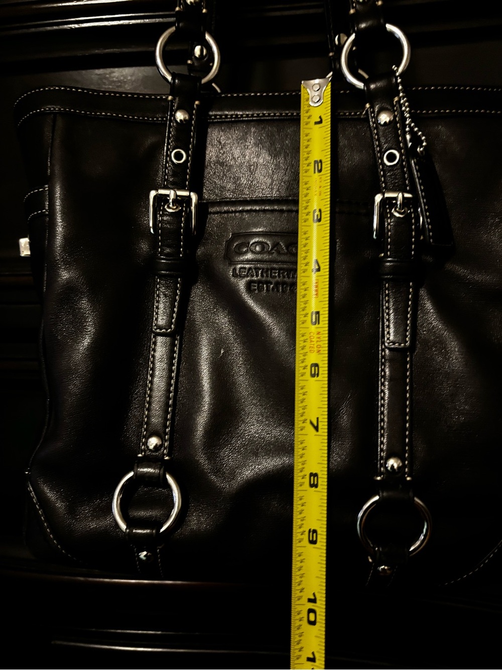 Coach Black Leather Tote with Silver Hardware - Picture 9 of 12